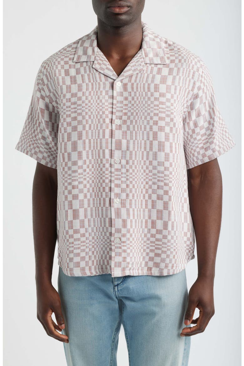 High Focus Moiré Print Cotton Camp Shirt, Main, color, DUSK