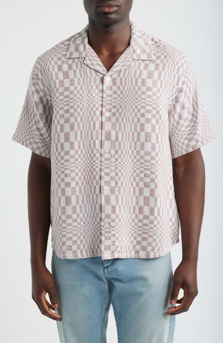 Corridor High Focus Moiré Print Cotton Camp Shirt, Main, color, Dusk