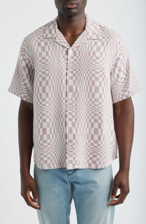 High Focus Moiré Print Cotton Camp Shirt