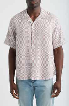 High Focus Moiré Print Cotton Camp Shirt