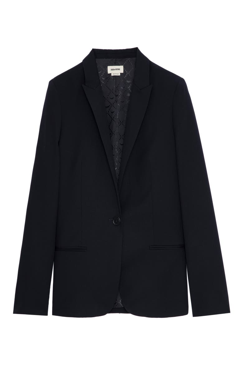 Vedy Love Strass Virgin Wool Blazer, Alternate, color, NAVY