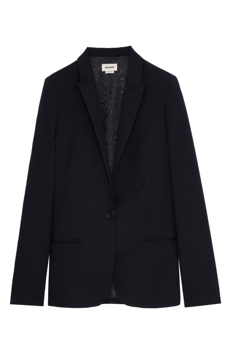 Zadig & Voltaire Vedy Love Strass Virgin Wool Blazer, Alternate, color,