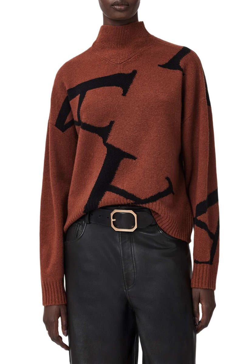 AllSaints A Star Turtleneck Sweater, Alternate, color, Chestnut Brown/ Black