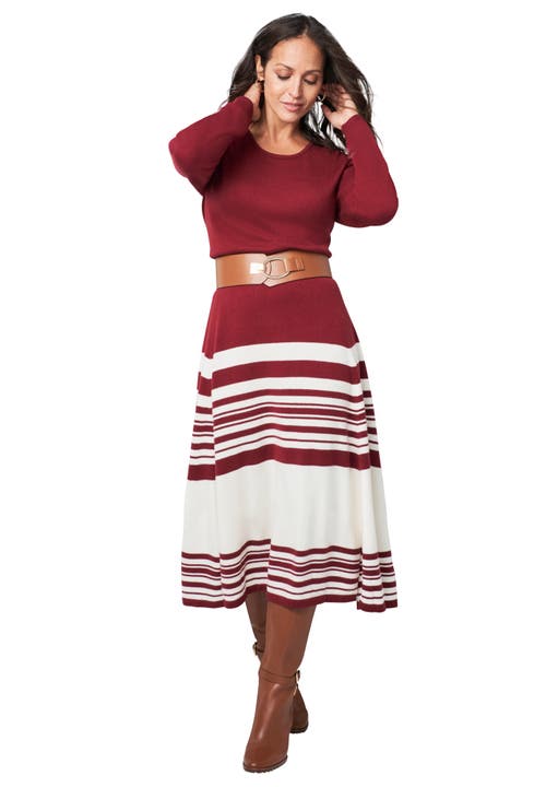 Jessica London Fit And Flare Sweater Dress In Red