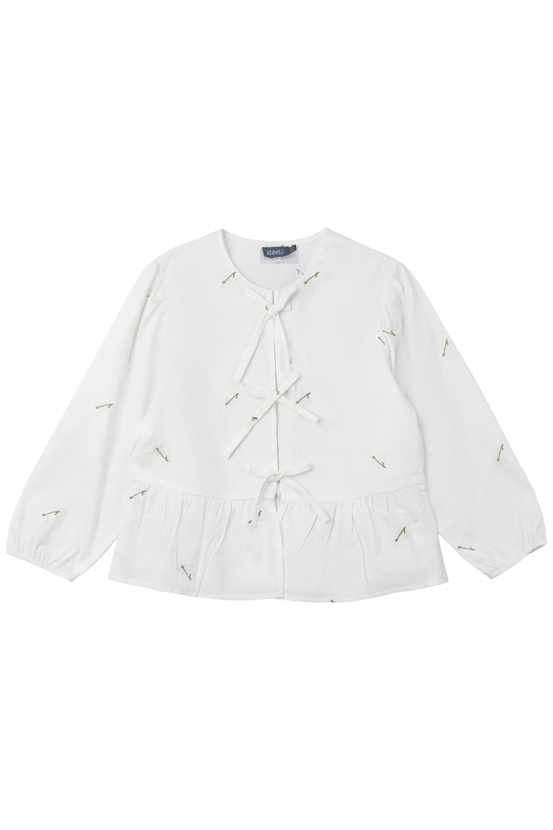 Teen Embroidered Cotton Blouse - Bow Tie, Puff Sleeves, Peplum, Alternate, color, White