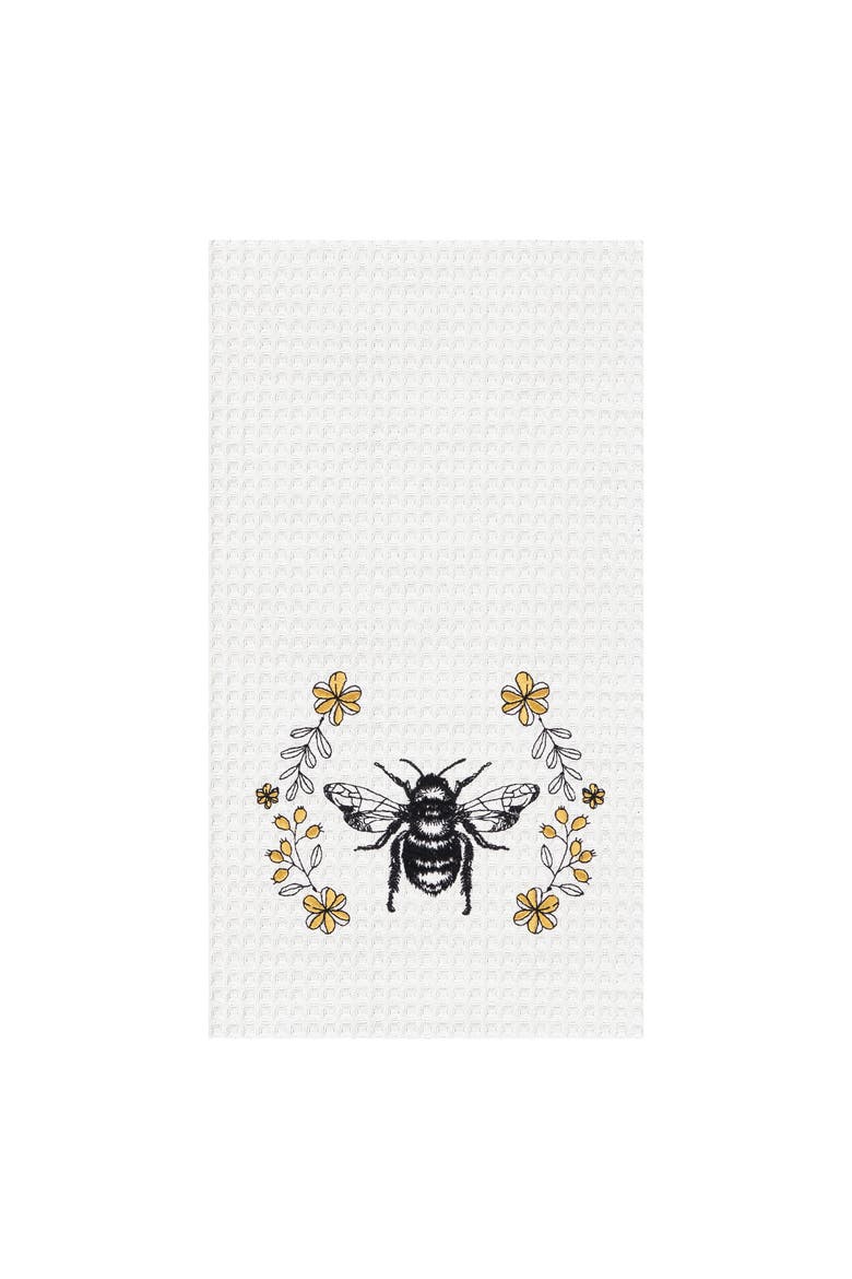 Queen Bee Embroidered Cotton Waffle Weave Kitchen Dishtowel, Farmhouse, Main, color, White