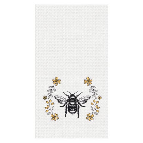 Queen Bee Embroidered Cotton Waffle Weave Kitchen Dishtowel, Farmhouse