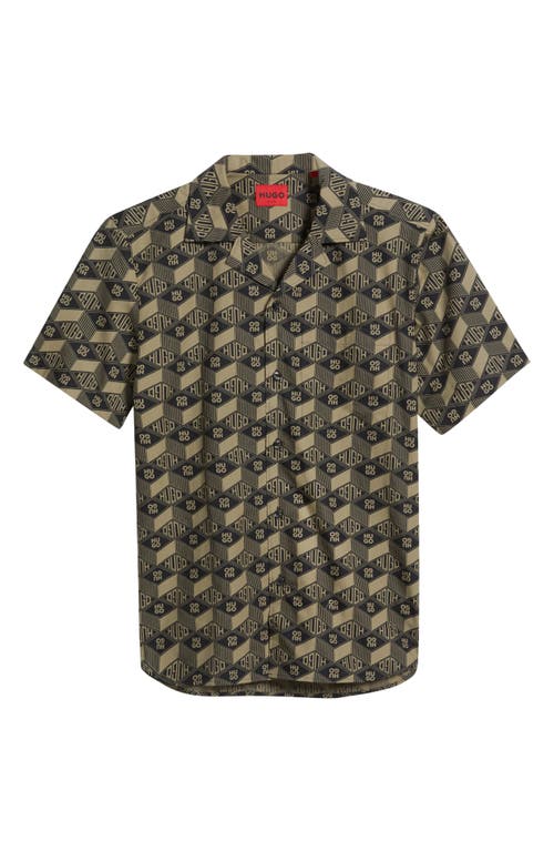 Hugo Boss Relaxed-fit Shirt In Cotton With Geometric-logo Print In Black