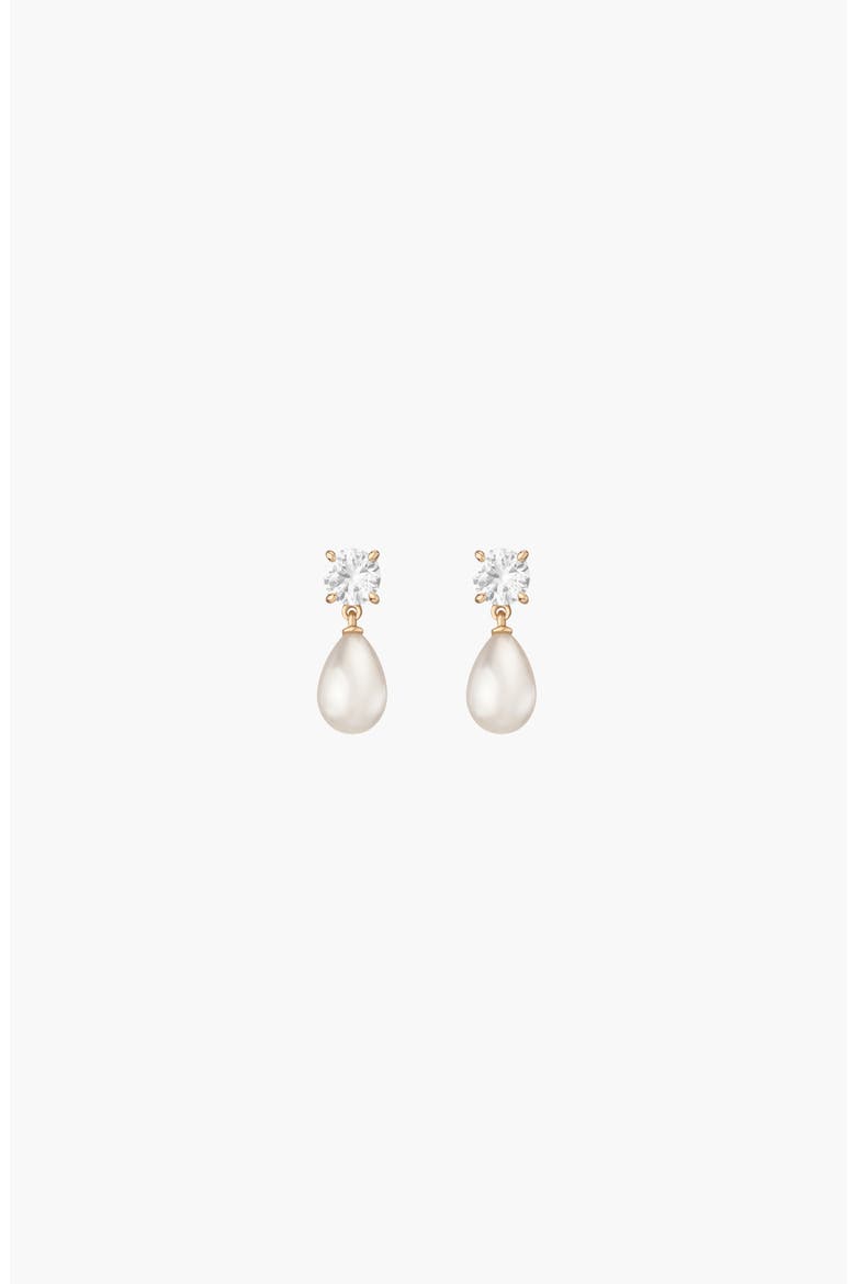 Lab Grown White Sapphire Pearl Drop Earrings, Main, color, Yellow