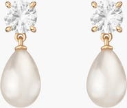 Aurate New York Lab Grown White Sapphire Pearl Drop Earrings