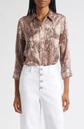 L'AGENCE Dani Snake Print Silk Button-Up Top