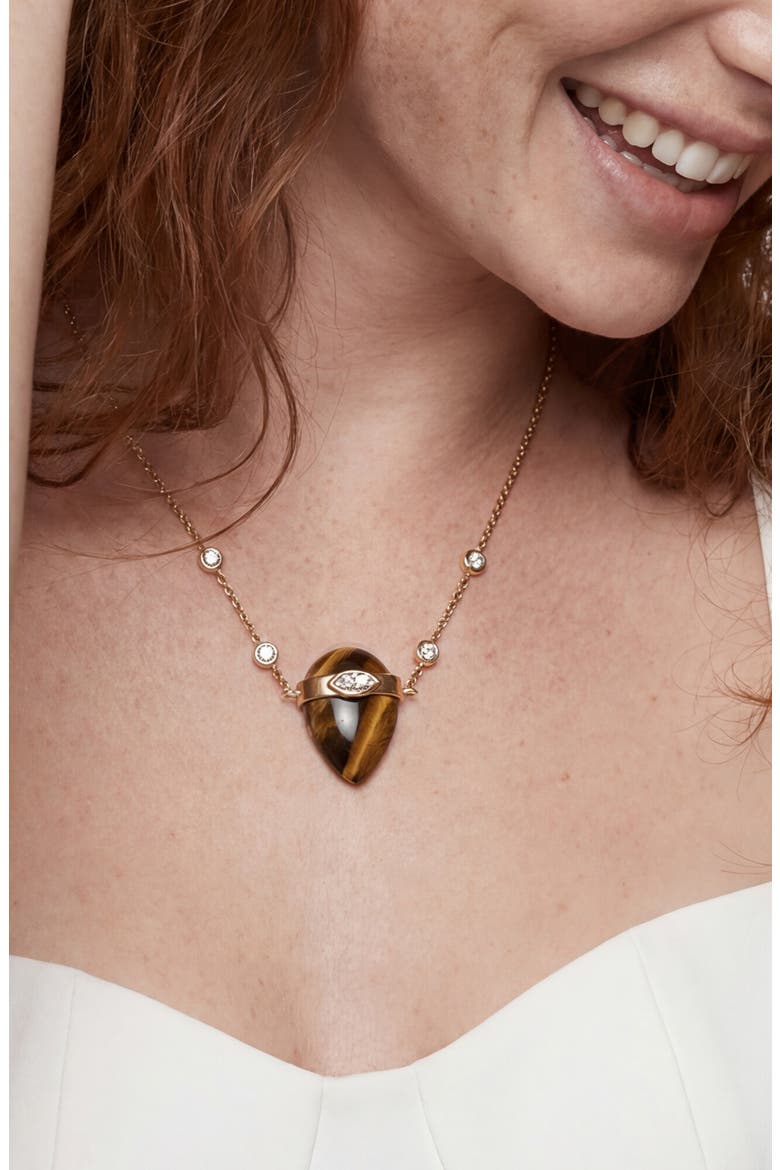 Solstice 18k Gold Plate Tiger's Eye Pendant Necklace, Alternate, color, TIGERS EYE