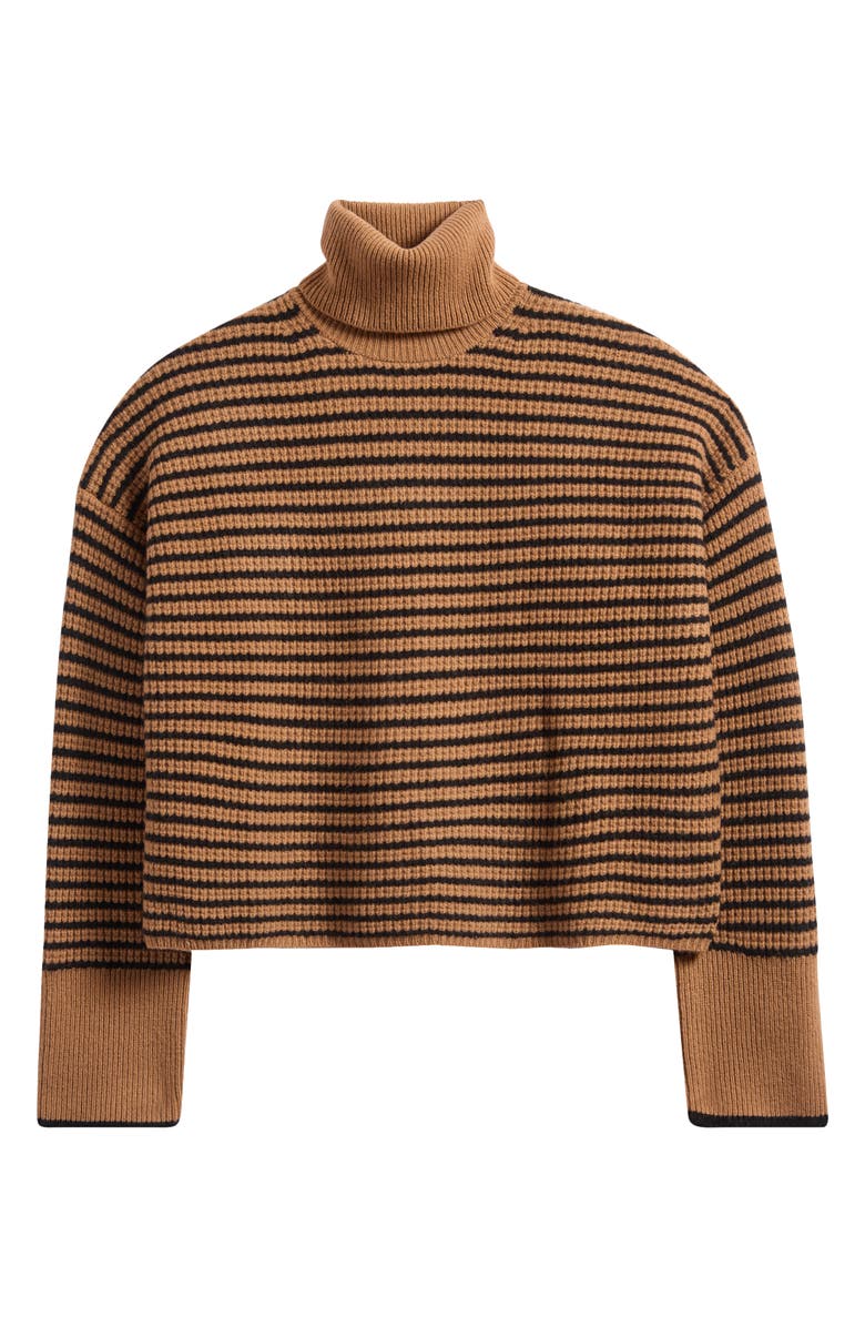 Madewell Stripe Wool Waffle Knit Turtleneck Sweater, Alternate, color, Hthr Caramel Stripe