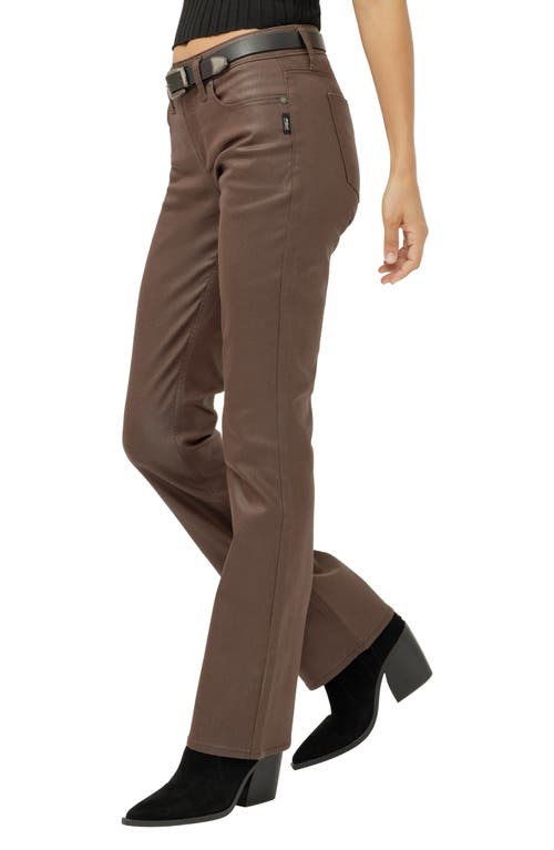 Silver Jeans Co. Suki Coated Curvy Mid Rise Slim Bootcut Jeans In Brown