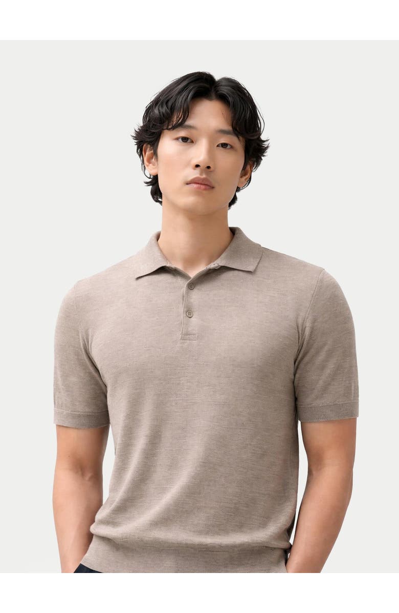 Gobi Cashmere Men Classic Polo Shirt with Short Sleeve, Alternate, color, Timber Wolf