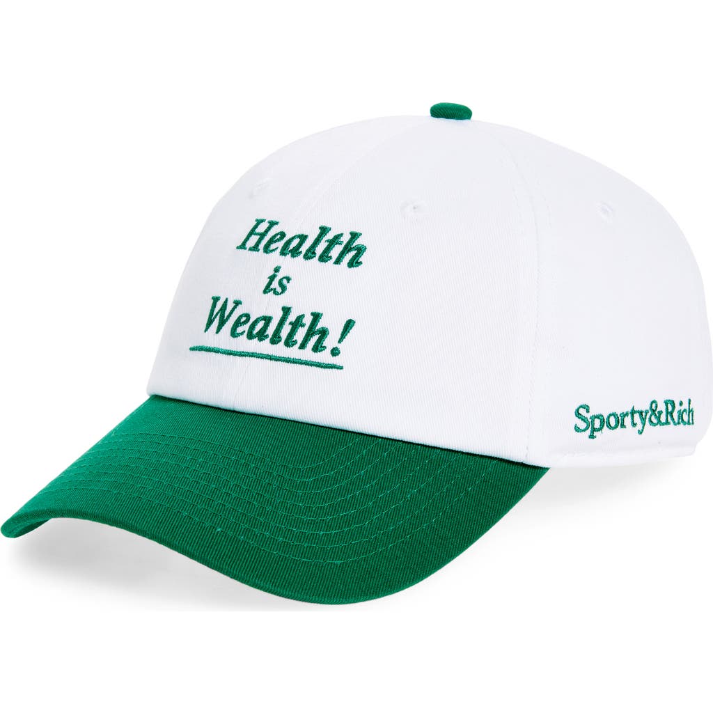 Sporty And Rich Sporty & Rich Health Is Wealth Embroidered Cotton Twill Baseball Cap In White