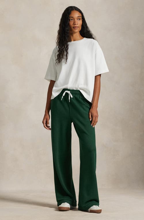 Polo Ralph Lauren Wide Leg Cotton Blend Fleece Sweatpants In Green
