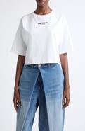 Balmain Crop Embroidered Balmain Paris Cotton T-Shirt