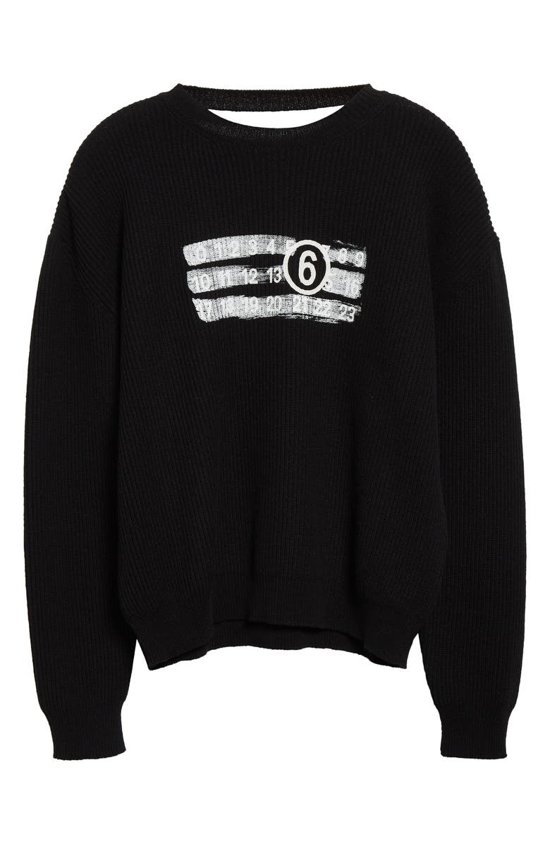 MM6 Maison Margiela Numeric Motif Rib Graphic Sweater, Alternate, color, Black