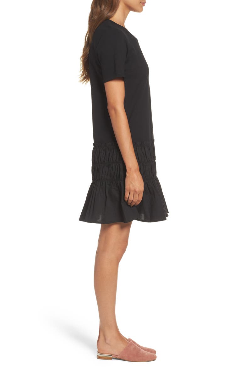 Smocked T-Shirt Dress, Alternate, color, BLACK