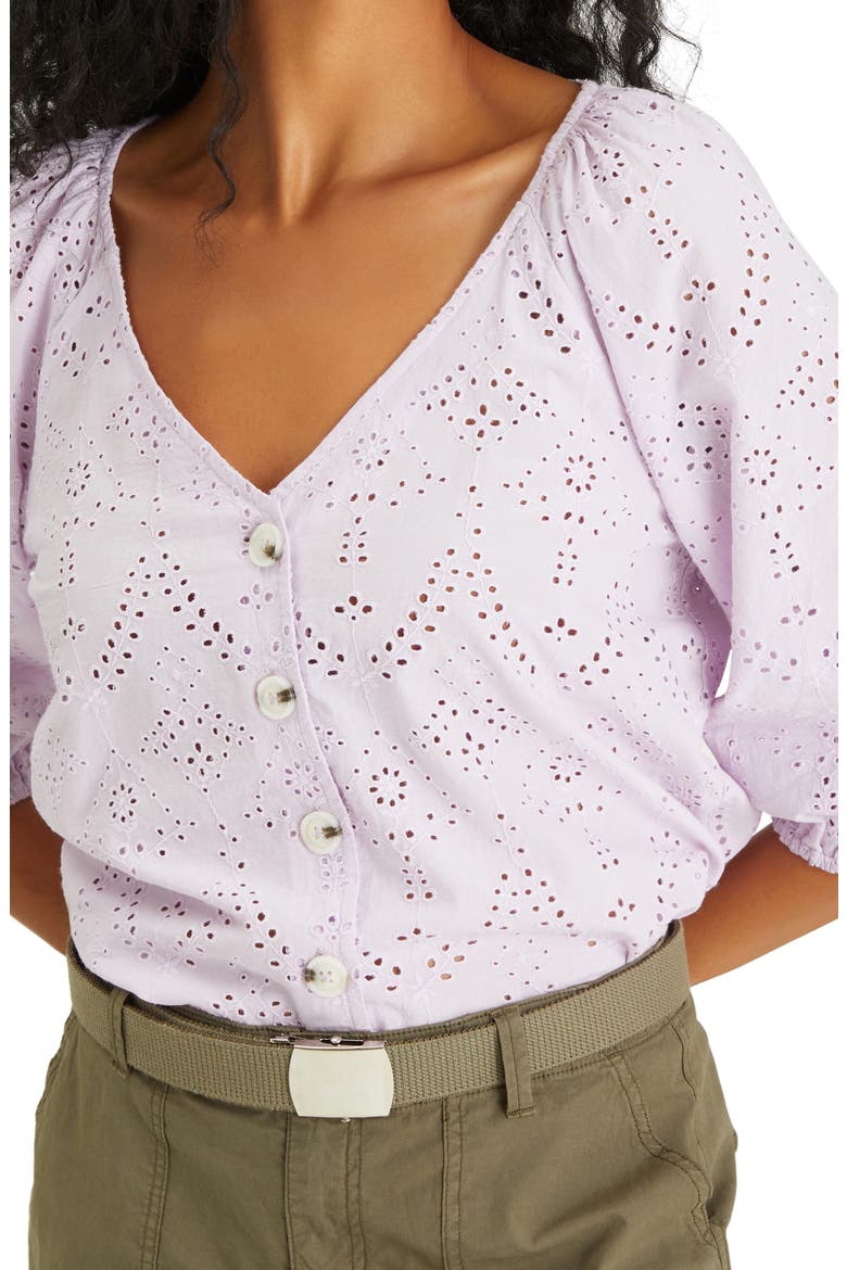 Modern Eyelet V-Neck Blouse, Alternate, color, LAVENDER ICE
