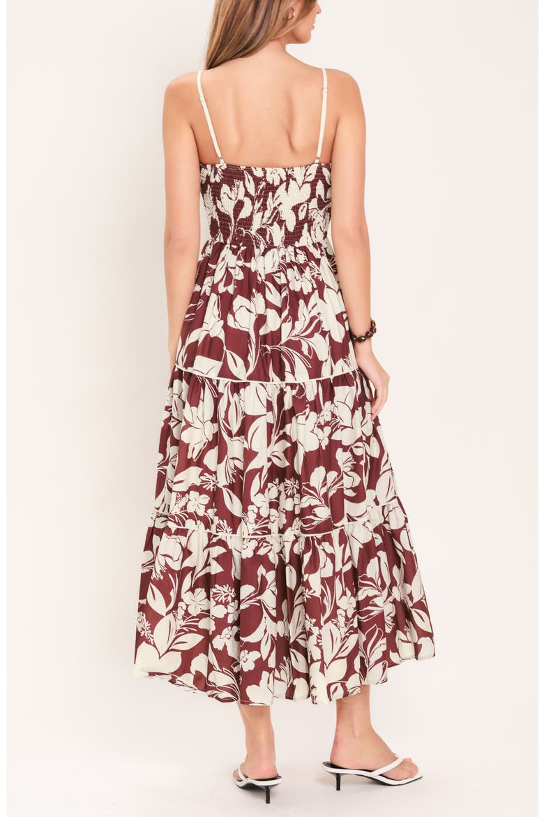 Floral Tiered Cotton Midi Dress, Alternate, color, MAROON