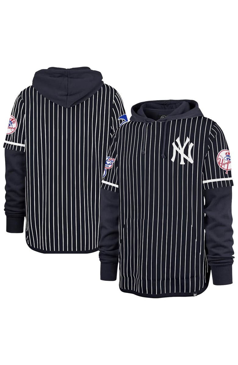 '47 Men's '47  Navy New York Yankees Pinstripe Double Header Pullover Hoodie, Main, color, 