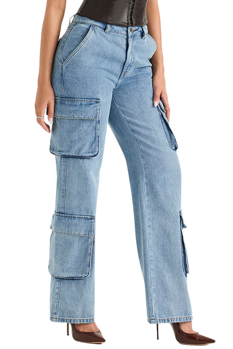 Ria Washed Utility Cargo Jeans, Main, color, BLUE