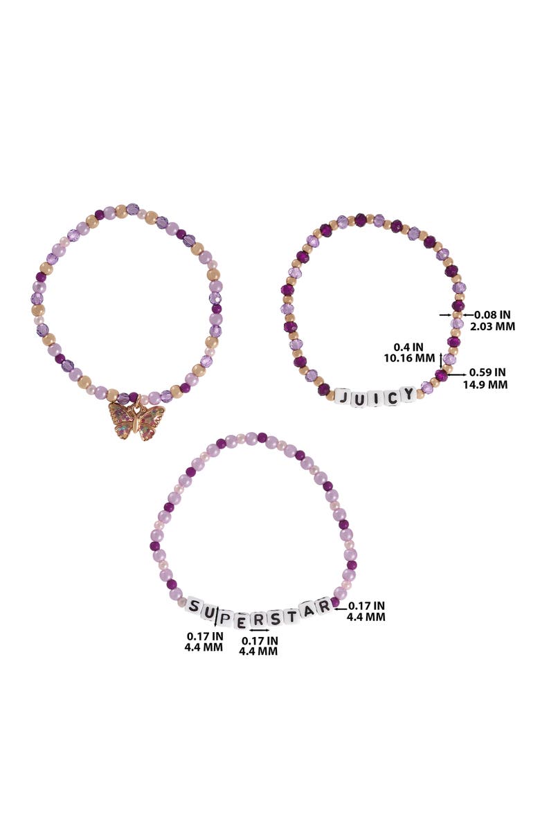 Juicy Couture Kids Kids "Juicy Superstar" Beaded Bracelet Set, Alternate, color, Purple, White, Gold