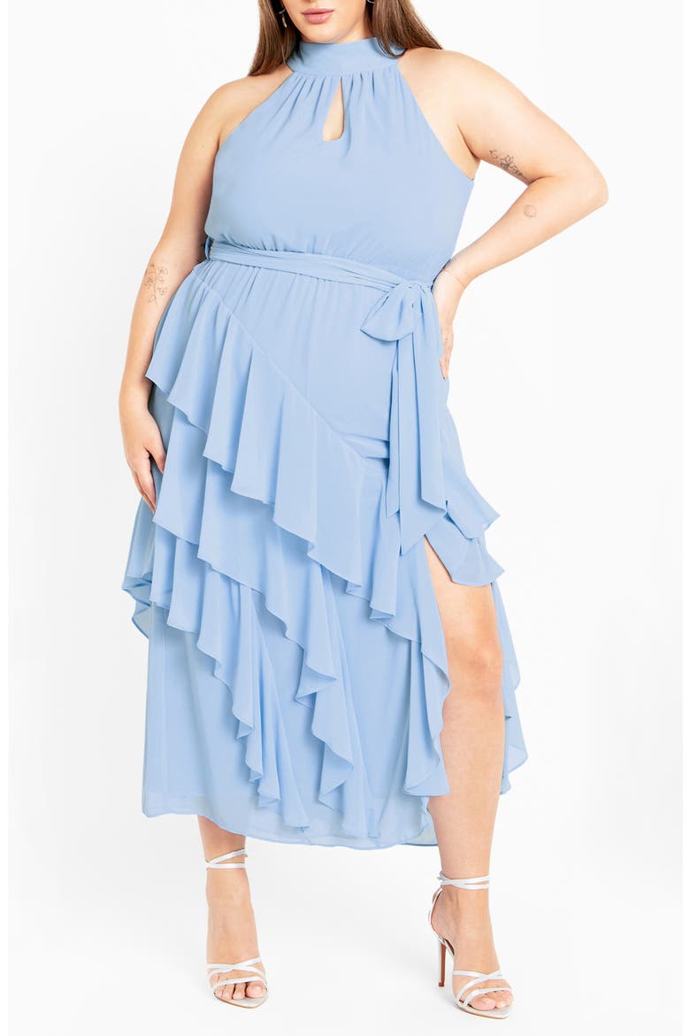 Mandy Ruffle Sleeveless Maxi Dress, Main, color, BLUE
