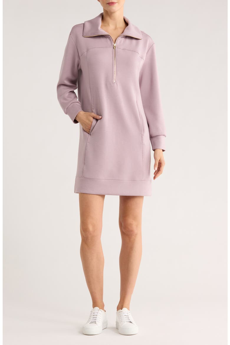 Palm Voyage Half-Zip Long Sleeve Sweatshirt Dress, Main, color, LAVENDER FOG