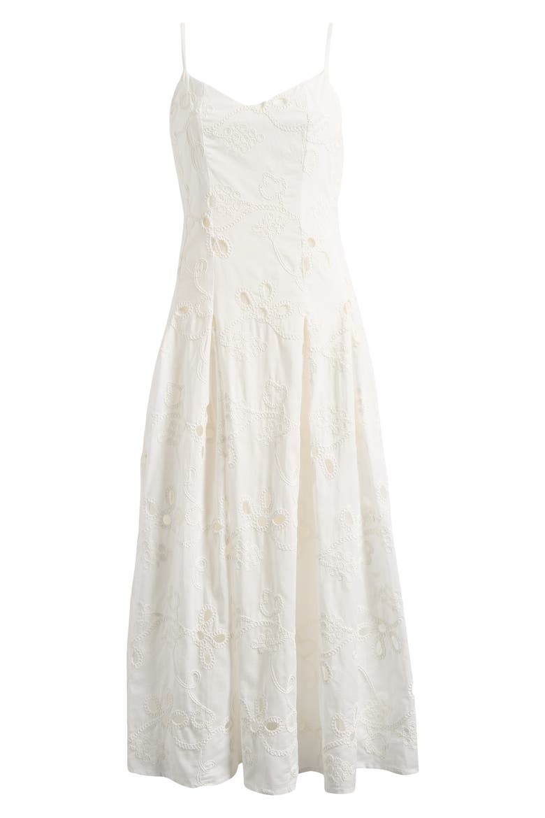 Embroidered Godet Pleat Cotton A-Line Dress, Alternate, color, ULTRA WHITE