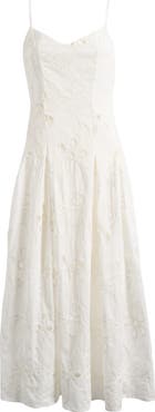 CeCe Embroidered Godet Pleat Cotton A-Line Dress