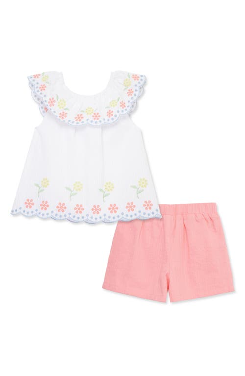 Shop Little Me Eyelet Ruffle Top & Shorts Set In White/pink