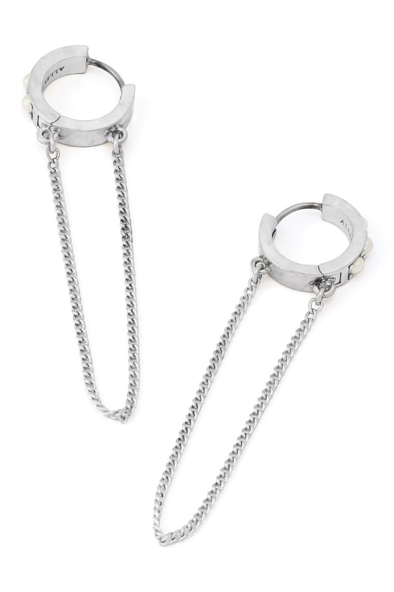 Imitation Pearl Chain Huggie Hoop Earrings, Alternate, color, PEARL/ WARM SILVER