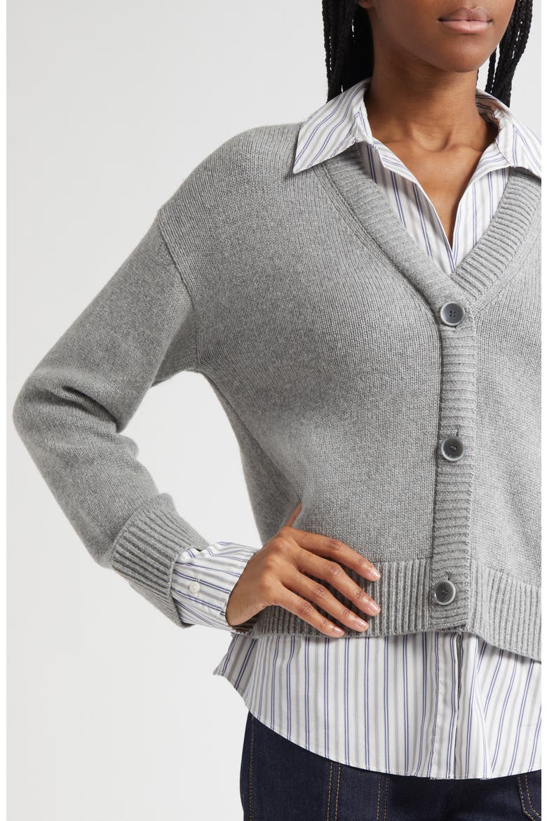 Megan Mixed Media Pullover Sweater, Alternate, color, HEATHER GREY/ BLUE STRIPE