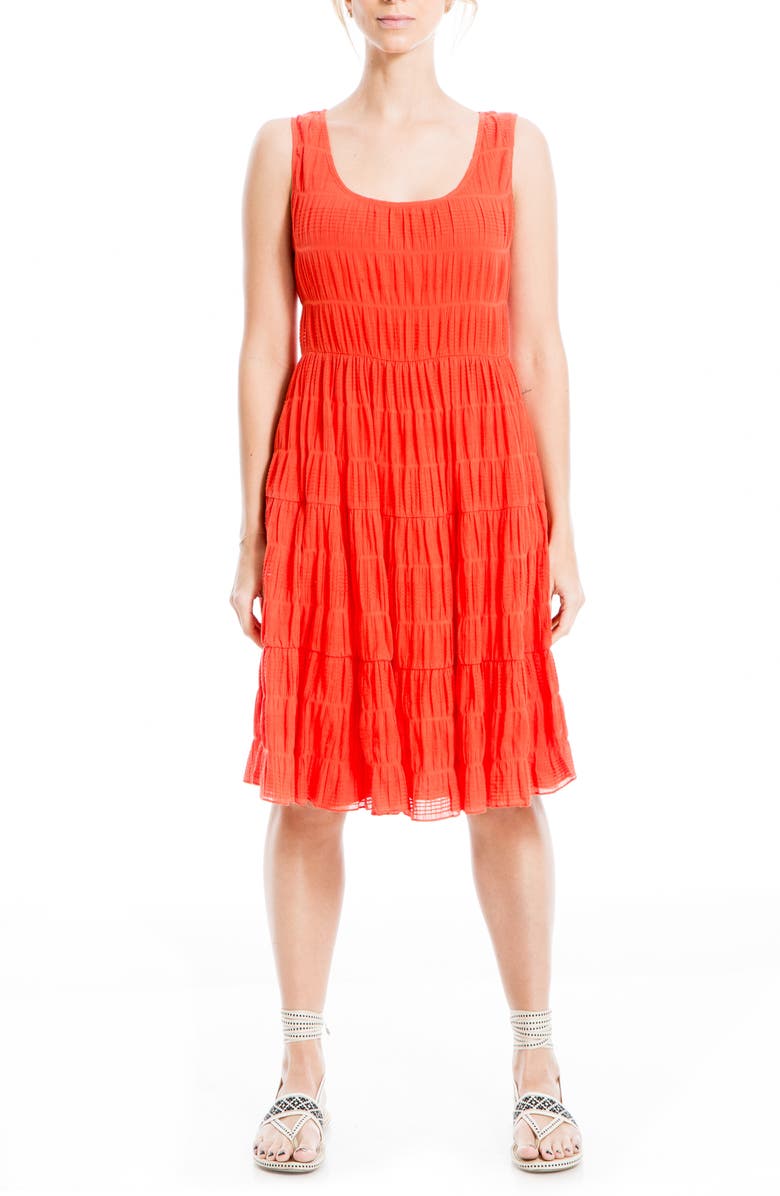 MAX STUDIO LONDON Texture Tiered Stretch Cotton Dress, Main, color, Papaya-Papaya