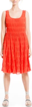 MAX STUDIO LONDON Texture Tiered Stretch Cotton Dress
