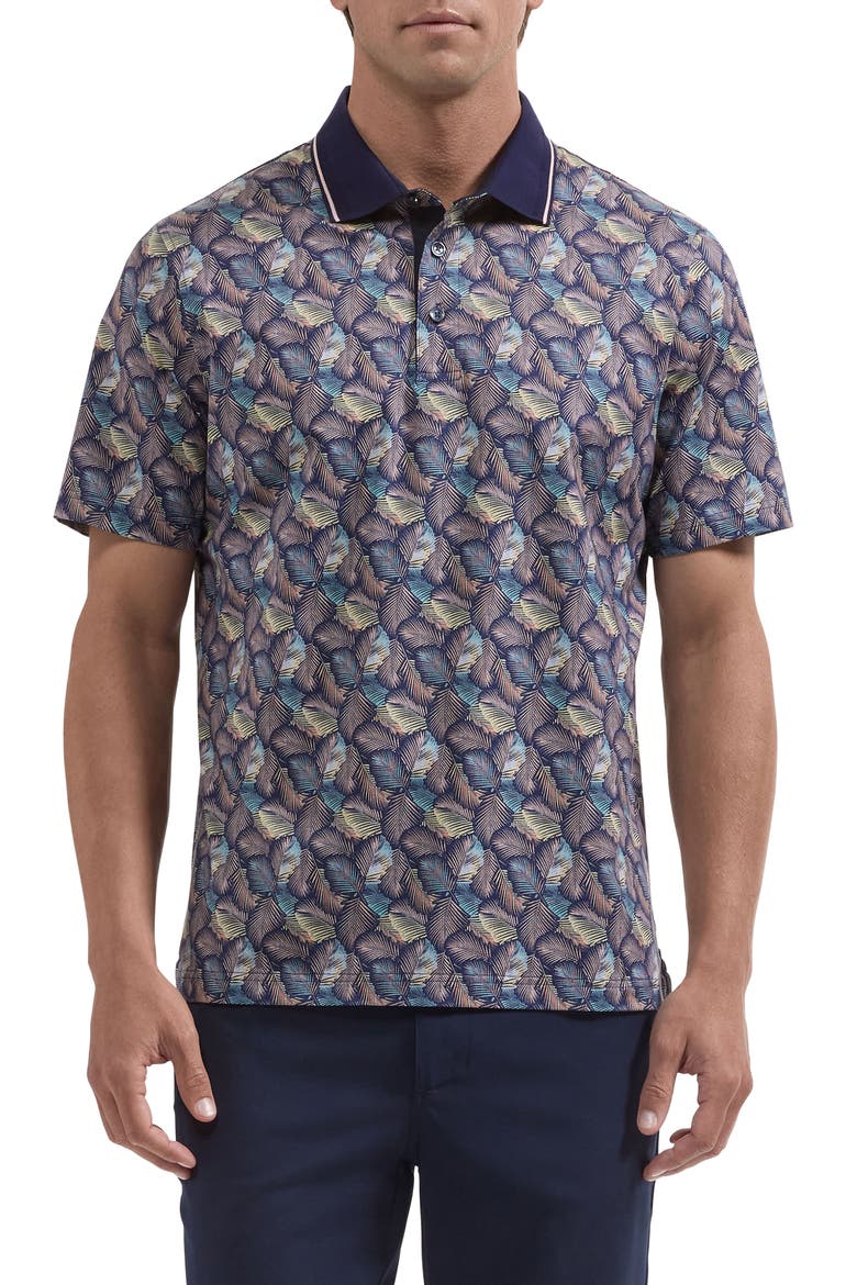 Vidal OoohCotton® Palm Print Polo, Main, color, NAVY