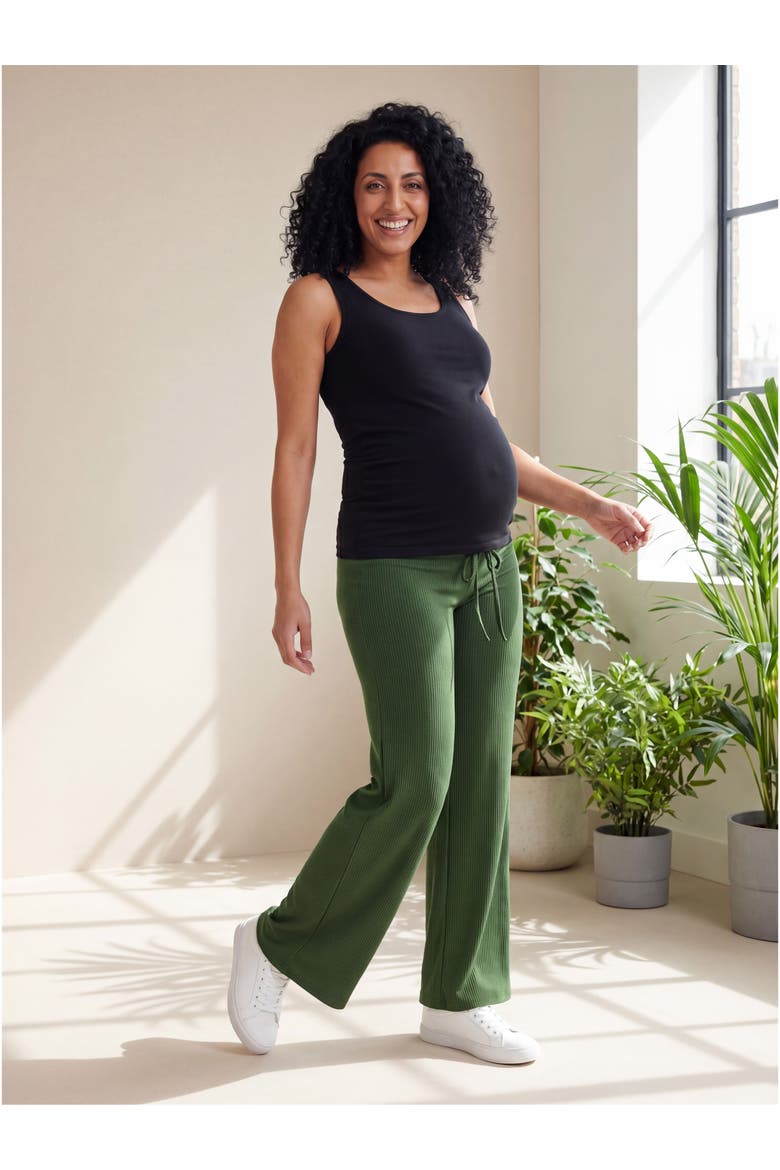 Maternity Basic Ribbed Knit Drawstring Straight Leg Lounge Pants, Alternate, color, Black