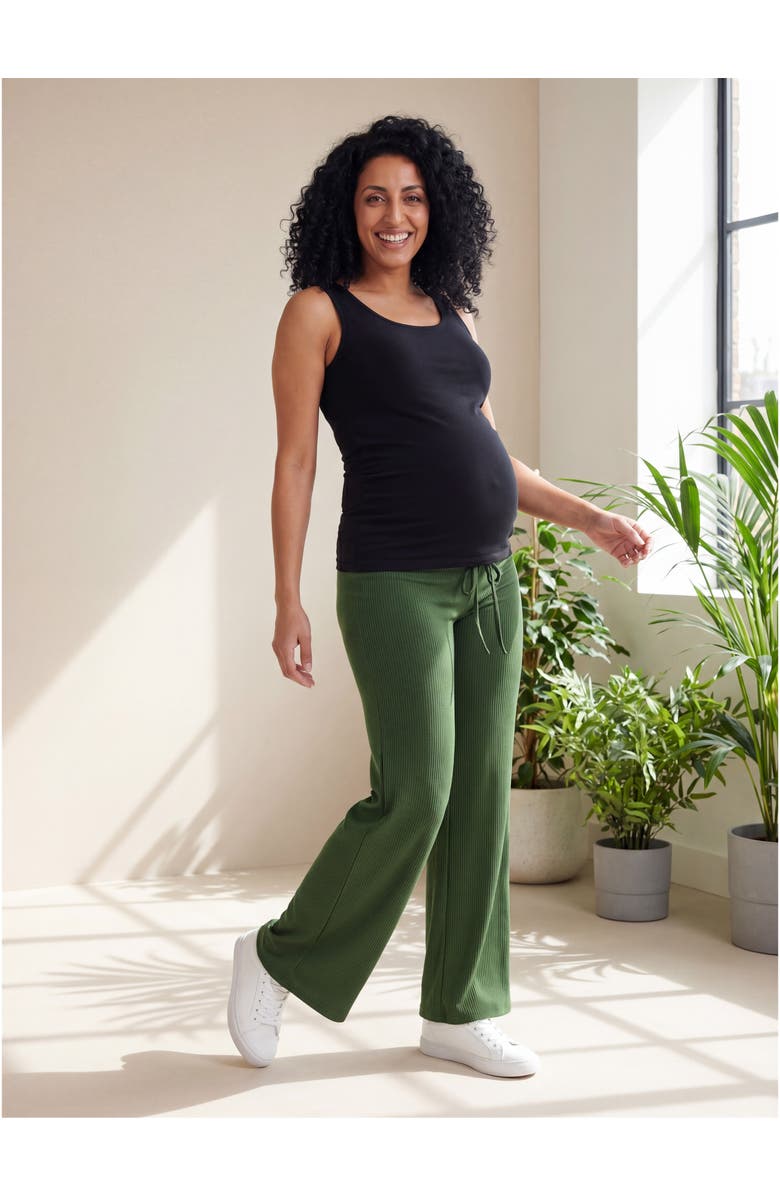 24seven Comfort Apparel Maternity Basic Ribbed Knit Drawstring Straight Leg Lounge Pants, Alternate, color, Black