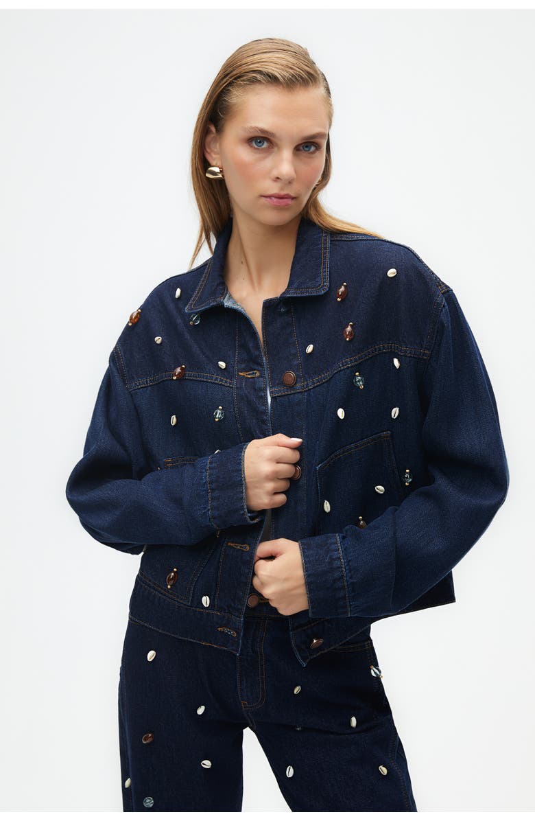 Nocturne Seashell Designed Jean Jacket, Main, color, 