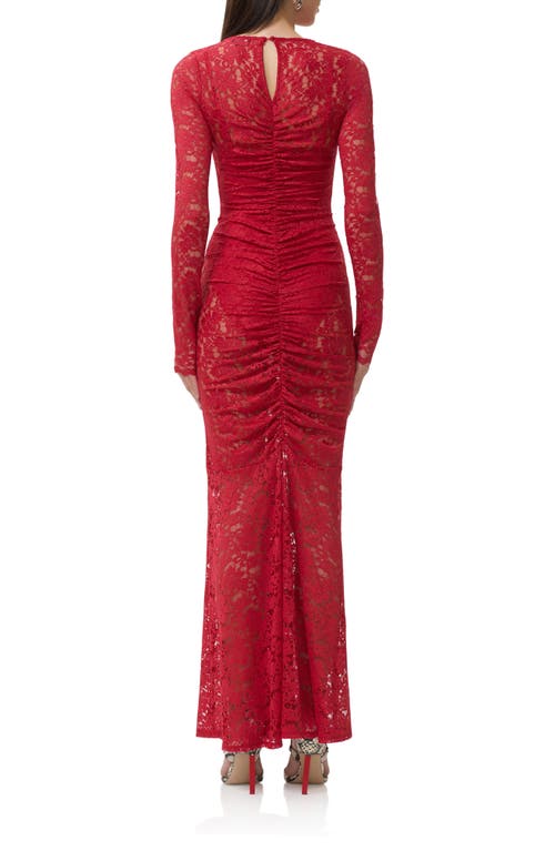 Afrm Jenima Long Sleeve Lace Mermaid Gown In Red