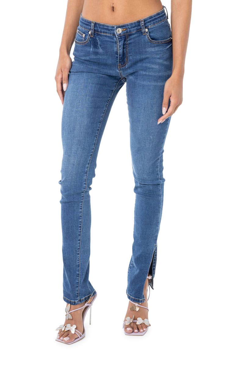 EDIKTED Low Rise Split Hem Skinny Jeans, Main, color,