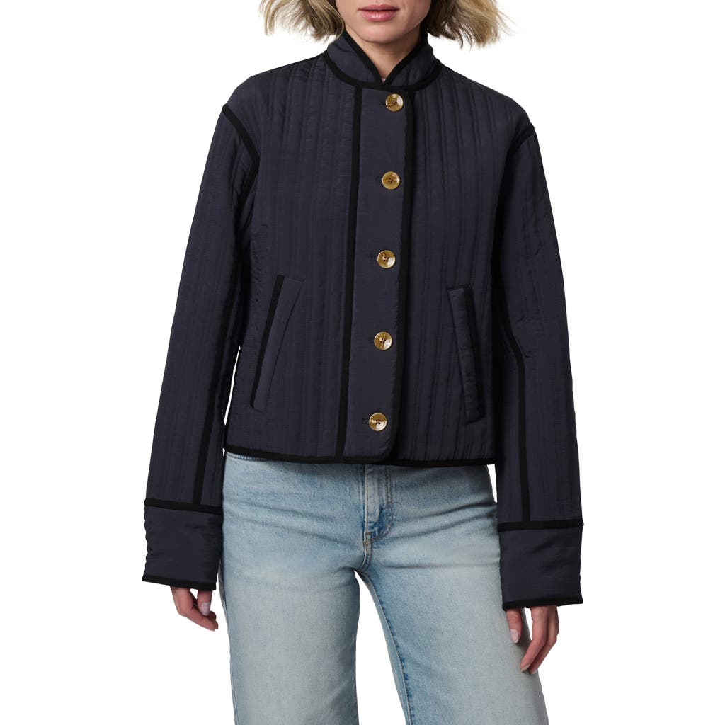 Shop Bernardo Textured Quilted Button-up Jacket In Navy/black