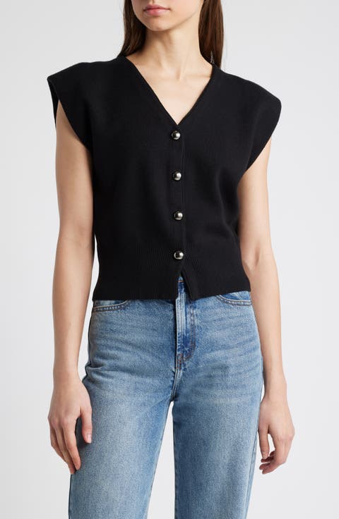 Padded Shoulder Button-Up Top
