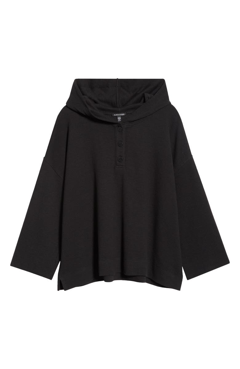 Eileen Fisher Hooded Cotton Blend Thermal Knit Top, Alternate, color, Black