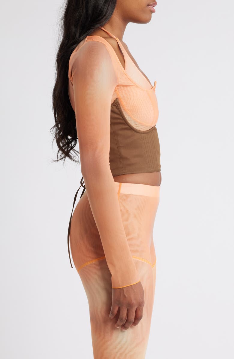 Mistress Rocks Mesh Top & Lace-Up Corset Set, Alternate, color, Orange Ombre
