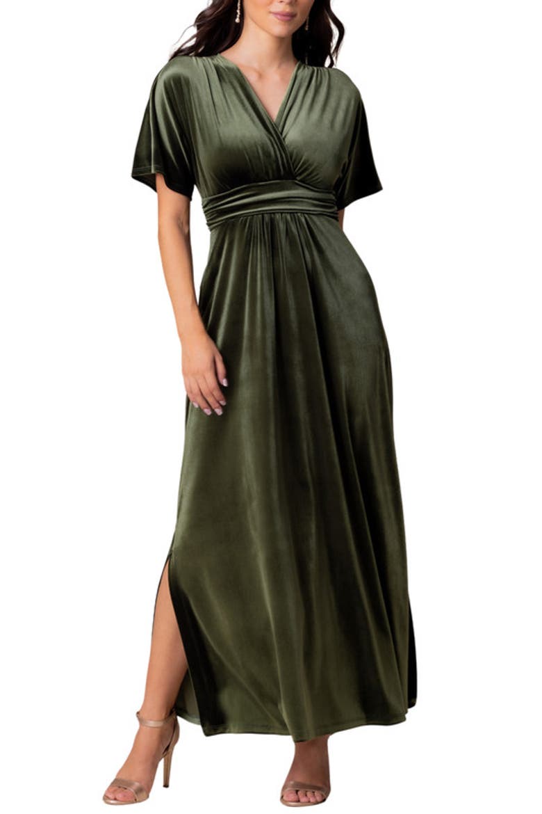 Verona V-Neck Velvet Evening Gown with Pockets, Main, color, Olive