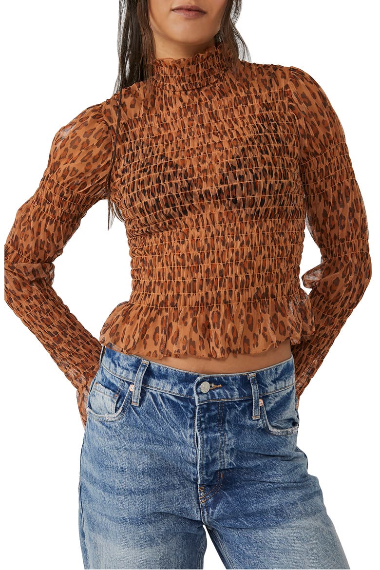Hello There Smocked Crop Top, Main, color, LEOPARD COMBO